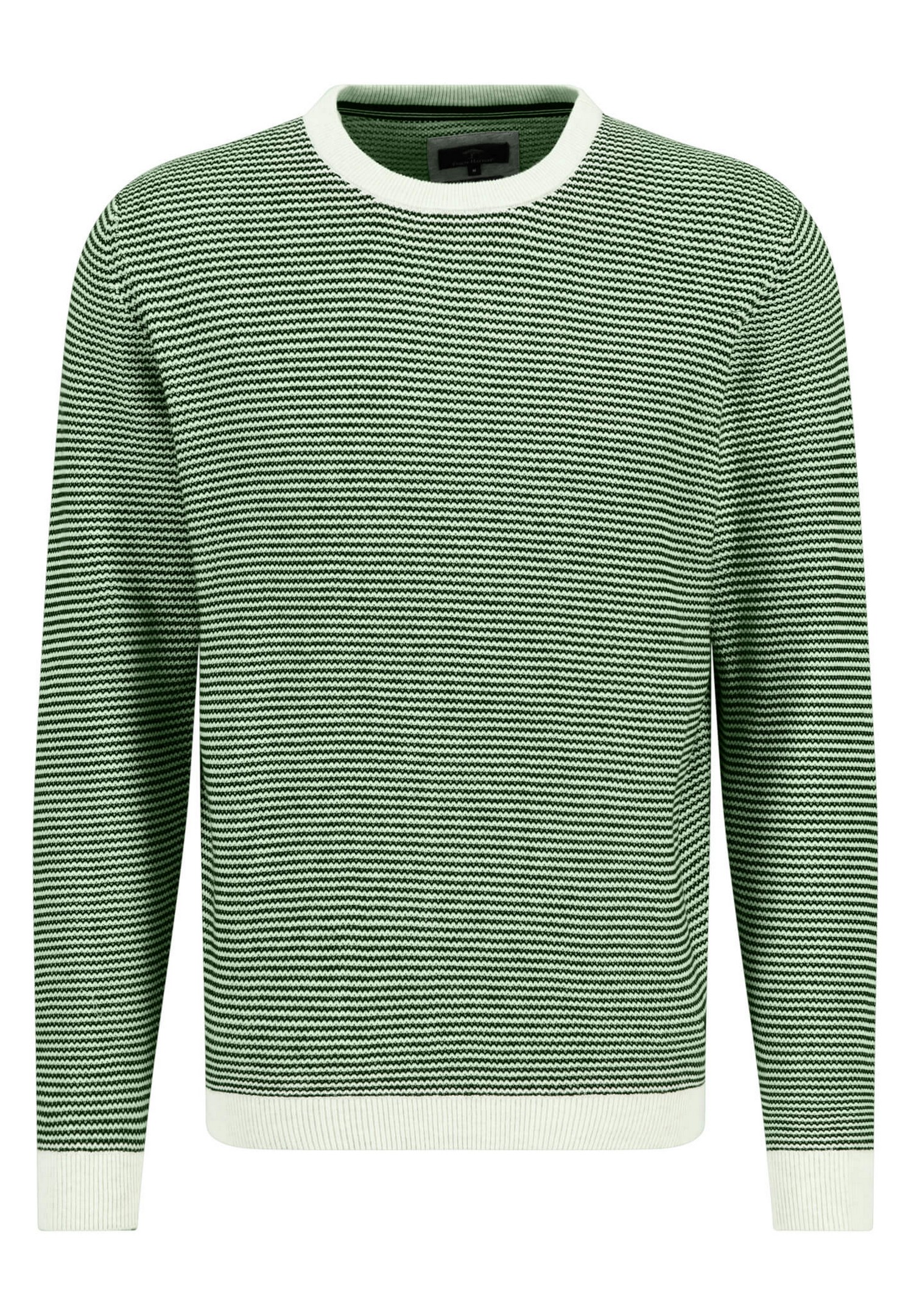 Fynch-Hatton Two-Tone Stripe Texture Knit O-Neck Superfine Cotton Pullover Spring  Green | Jan Rozing Men\'s Fashion