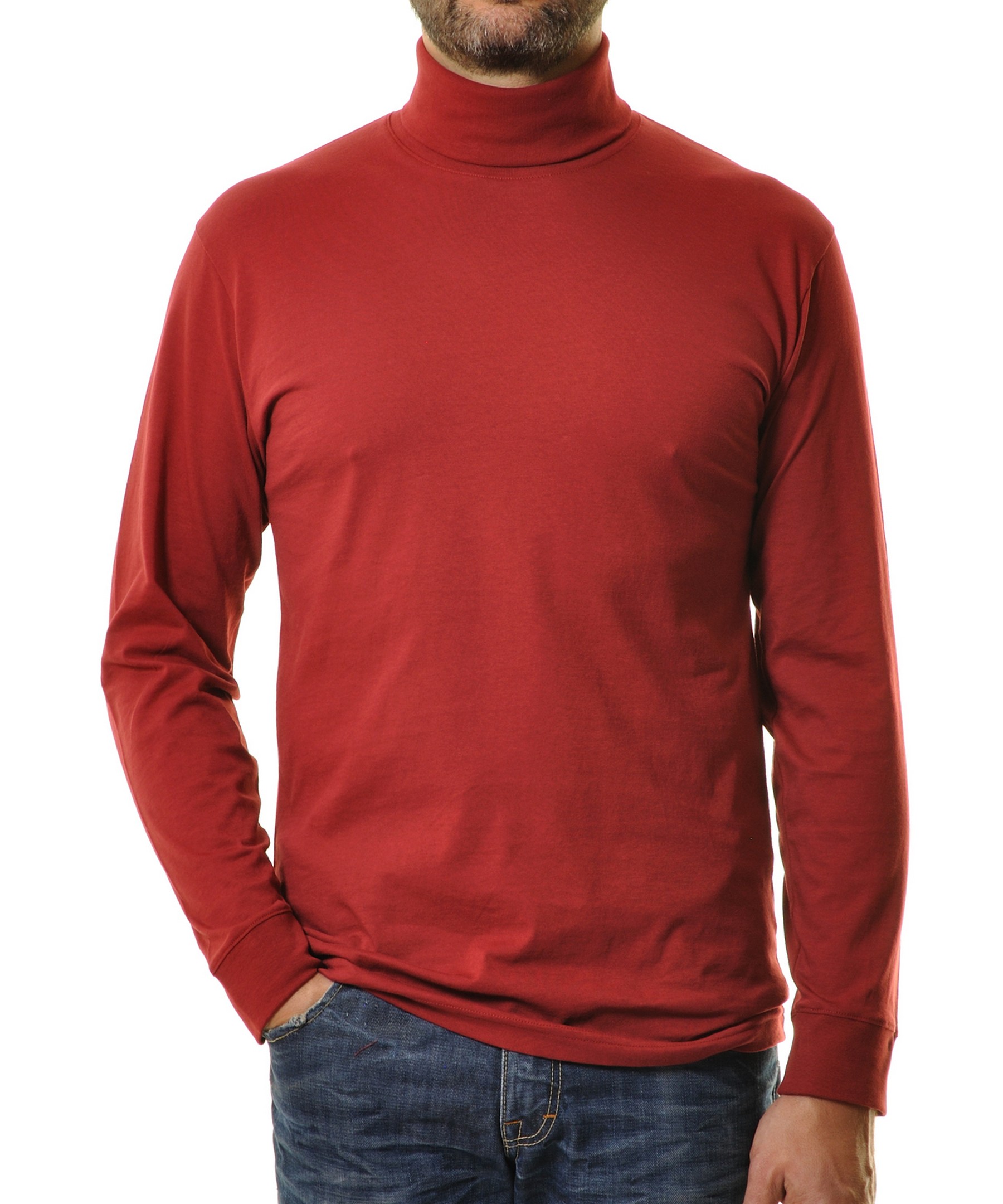 Red Single Long Fashion Ragman | T-Shirt Men\'s Jersey Jan Uni Rozing Rollneck Wine Sleeve
