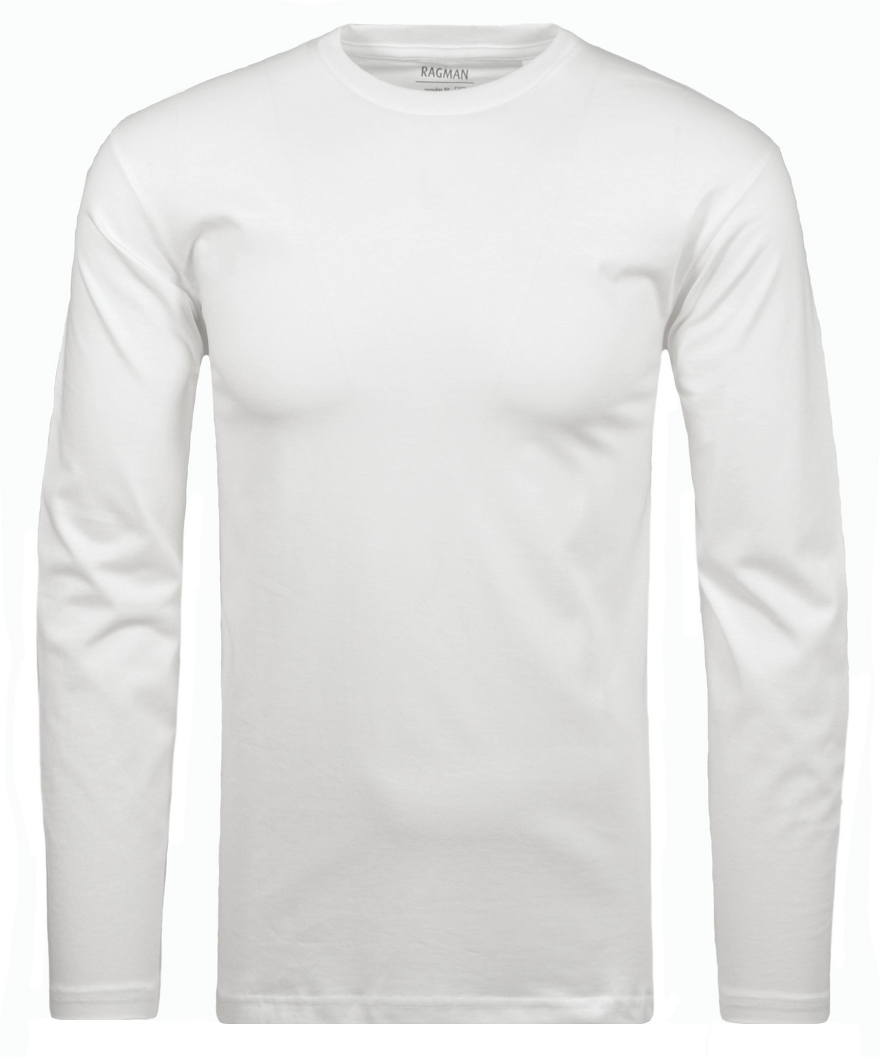 Fashion Long Men\'s Neck Sleeve Rozing Ragman Jan Round T-Shirt White | Cotton